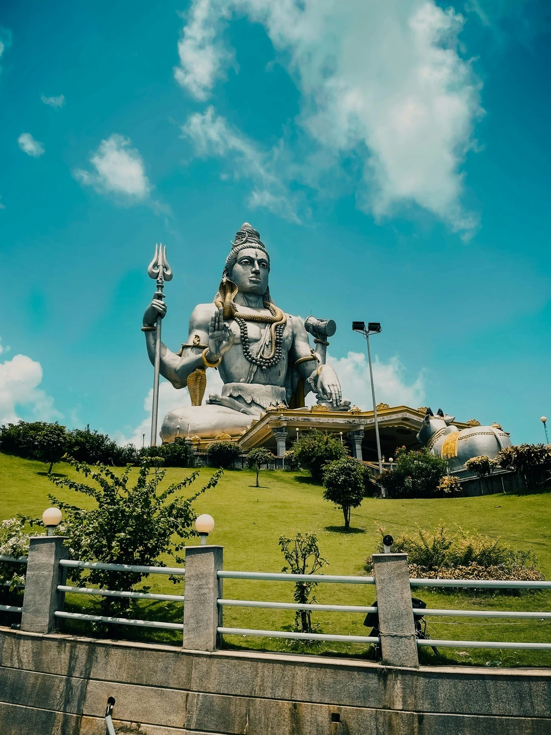 The world's second-tallest statue of Lord Shiva, seated with his trident, overlooking the Arabian Sea in Murudeshwar
